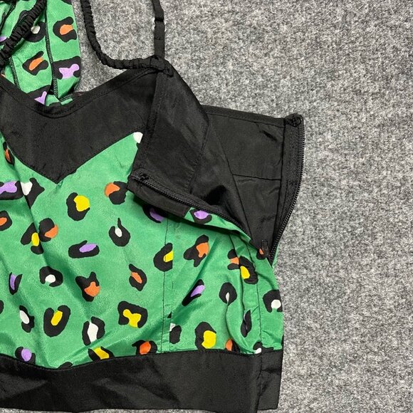 Sidecca Womens Crop Top Green Leopard Sleeveless Sweetheart Neck Artsy Retro M - Picture 4 of 6